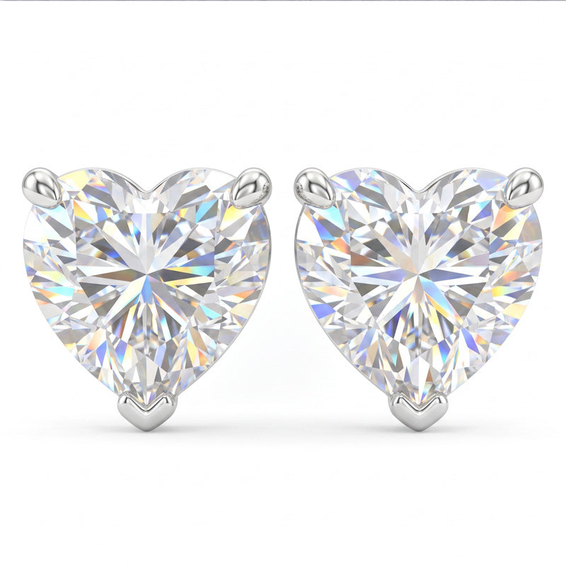 heart-shaped zircon earrings light luxury copper inlaid with