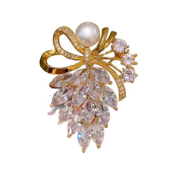 Rhinestone Bow Brooch Korean Style Rhinestone Pearl Light