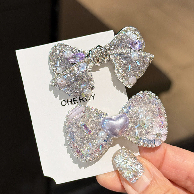 Sparkling Purple Rhinestone Bow Hair Clip Side Clip