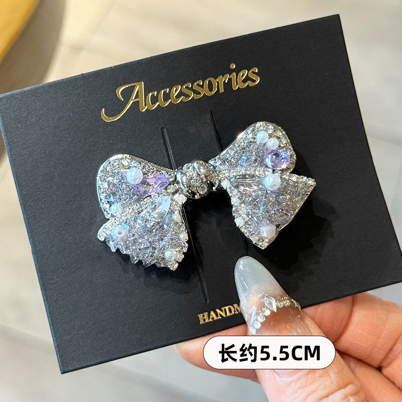 Sparkling Purple Rhinestone Bow Hair Clip Side Clip