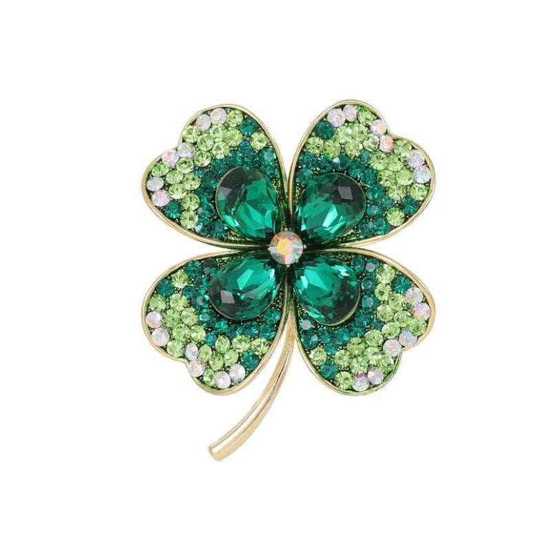 Colorful Gradient Gold-Plated Frame Crystal Four-Leaf Clover Brooch