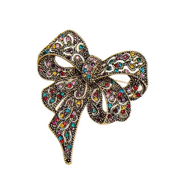 Full-studded colorful diamond bow brooch European and American