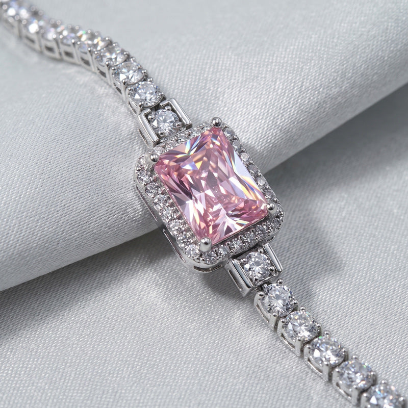 pink diamond rectangular chain bracelet