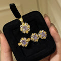 Vintage Bauhinia Ribbon Ring Noble Purple Zircon Necklace