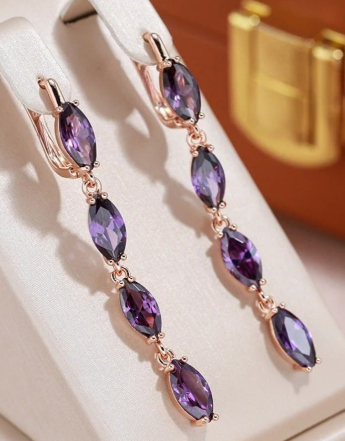 Cross-border light luxury purple marquise stone long earrings