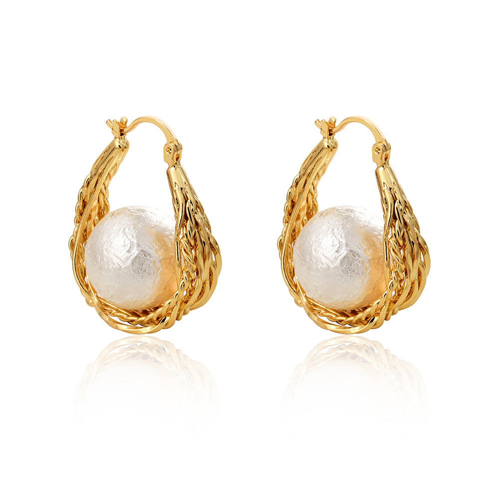 Gold Pearl Floral Earring