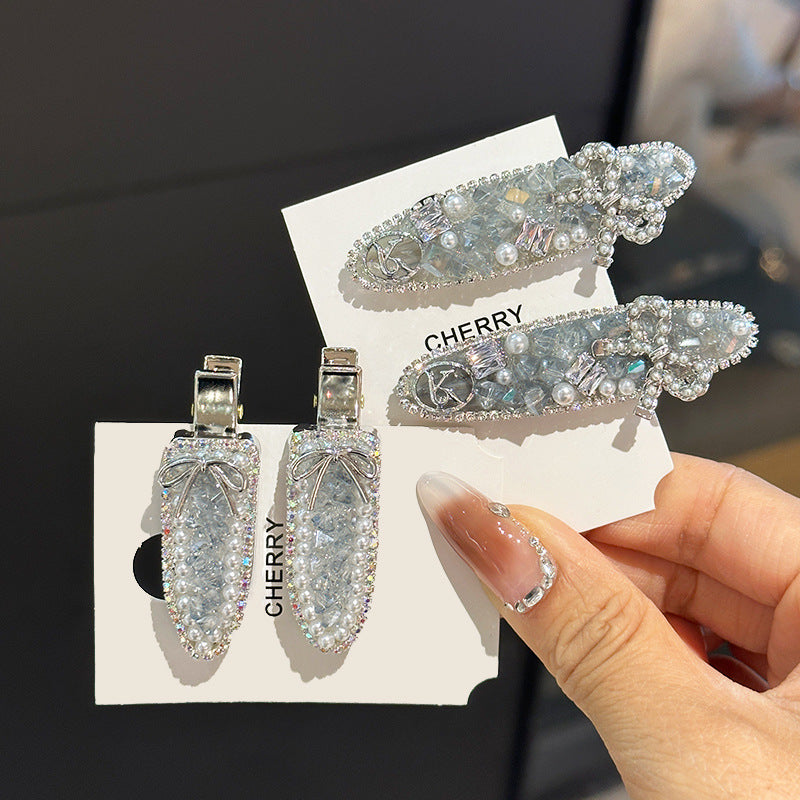 Vintage light blue Crystal Pearl Hairpin Korean Style