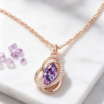 European and American vintage twisted oval purple diamond pendant gold-wrapped colorful gemstone sparkling diamond niche style necklace