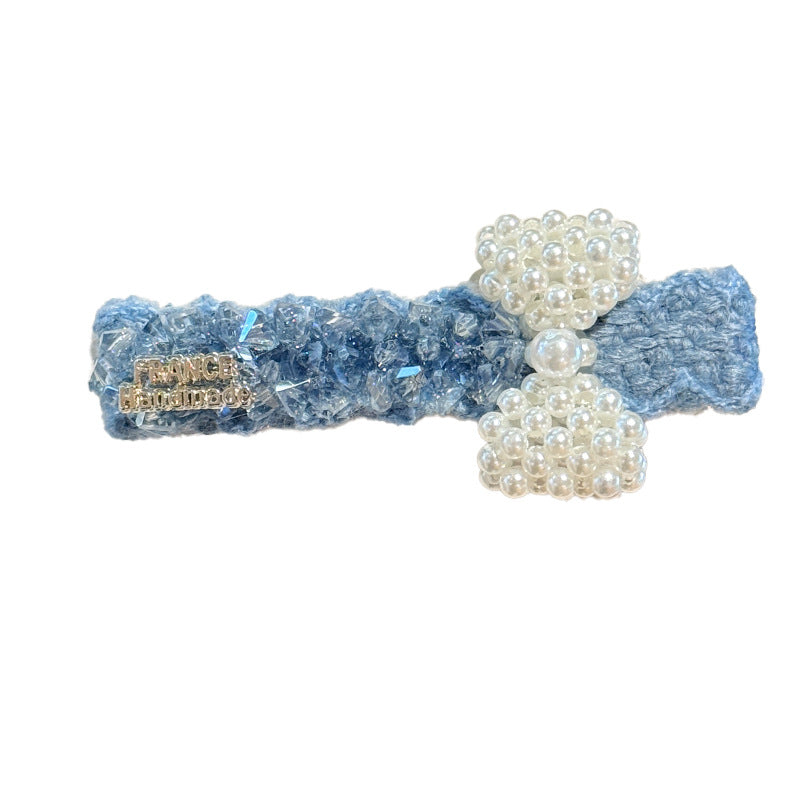 Light Luxury Full Diamond Blue Bow Hair Clip