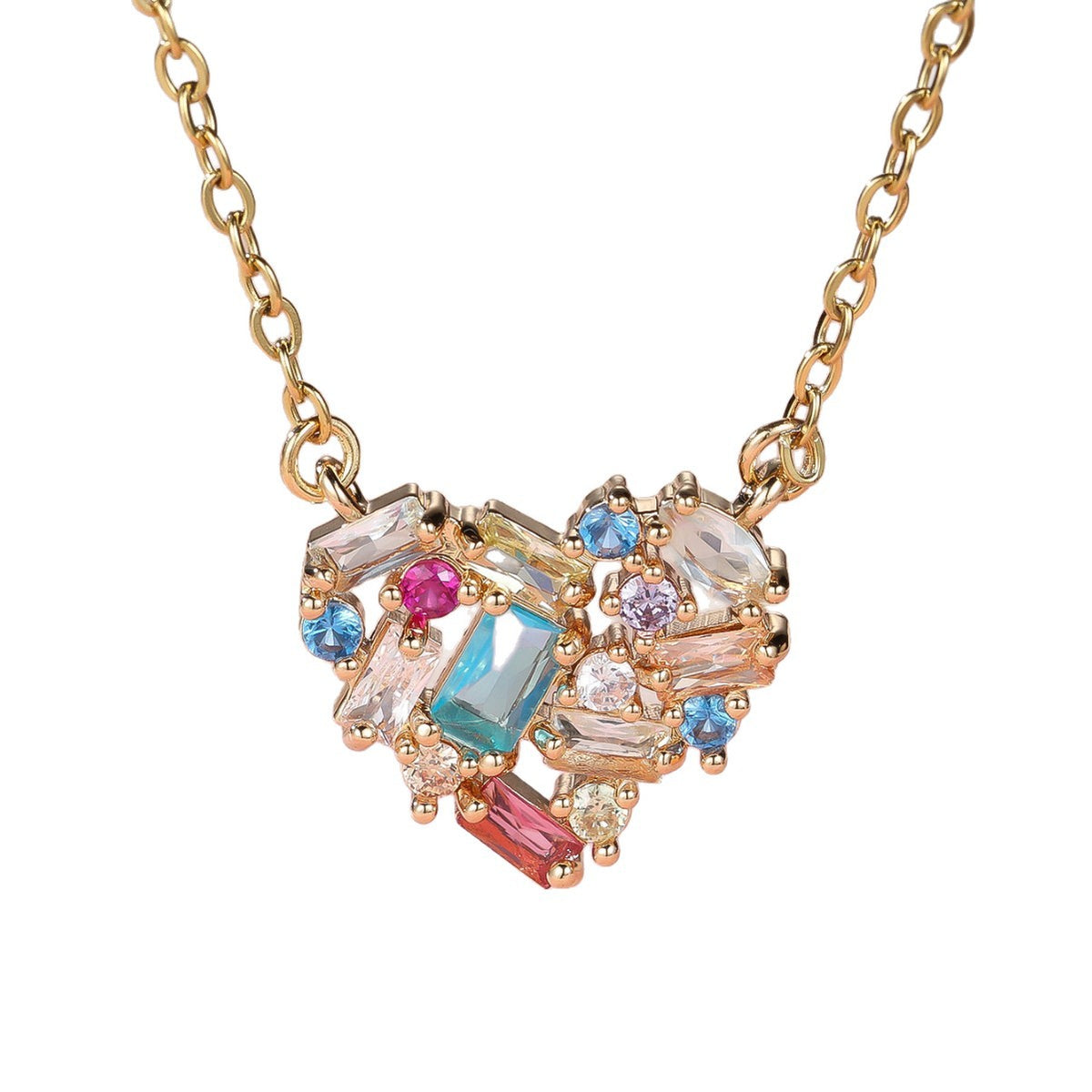 European and American cross-border colorful diamond heart pendant necklace