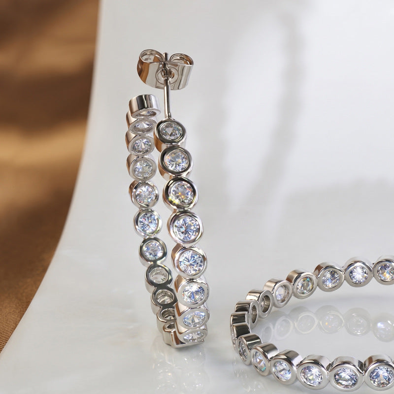 Unique and sophisticated full-diamond stud earrings and hoop