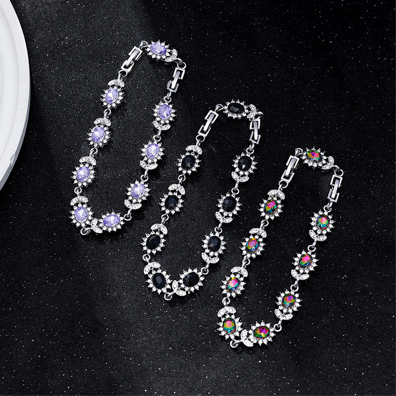 Cross-border Explosive Light Luxury Women's Colorful Zircon Flower Branches and Leaves Bracelet