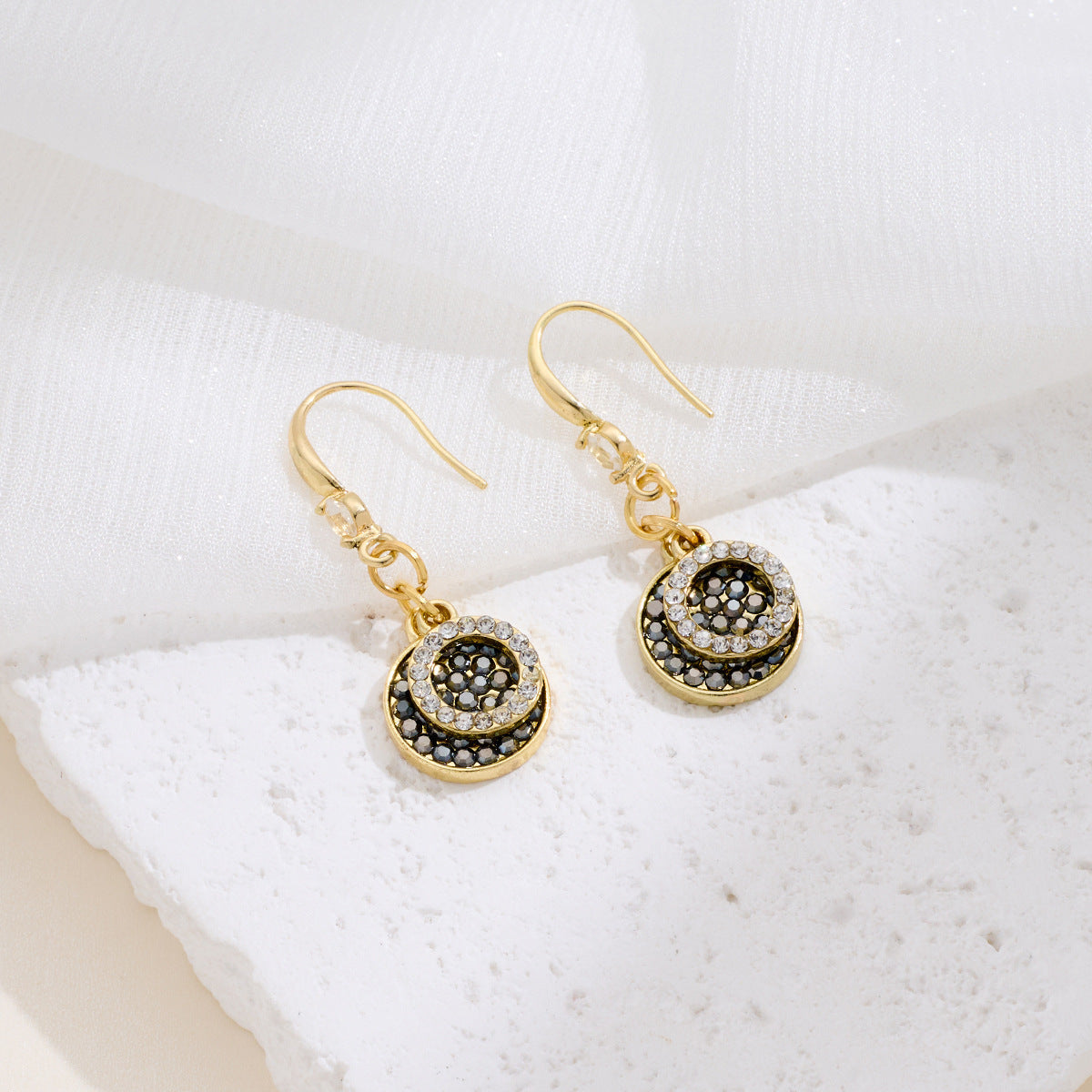 Black Diamond Disc Earrings