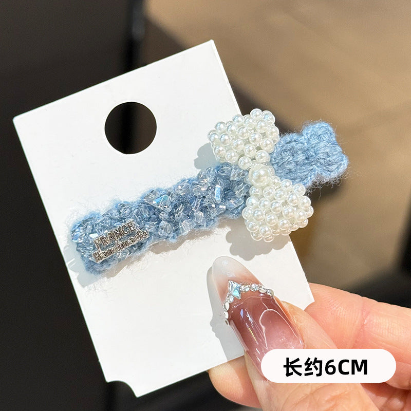 Light Luxury Full Diamond Blue Bow Hair Clip