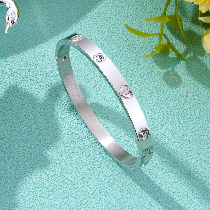 Gold Titanium Steel Heart Bangle