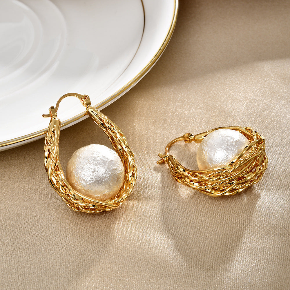 Gold Pearl Floral Earring