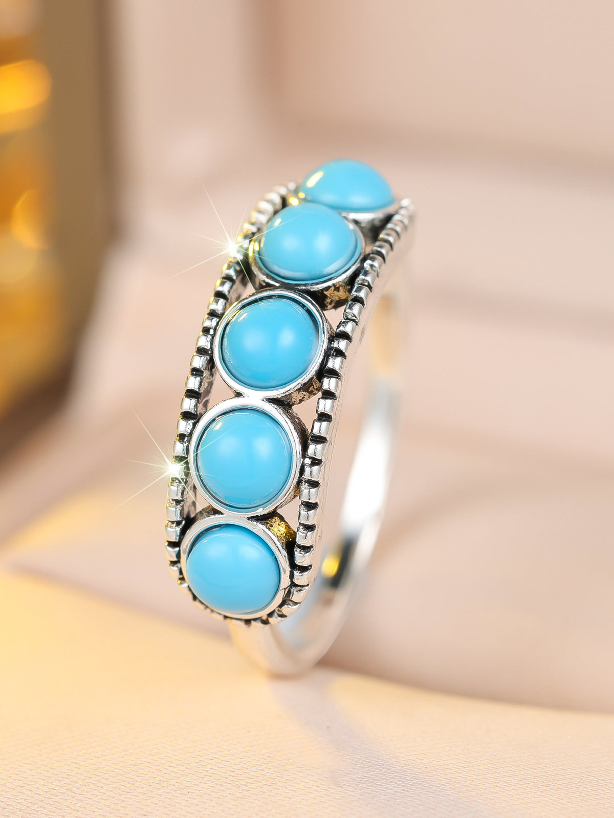 Vintage distressed five blue turquoise ring