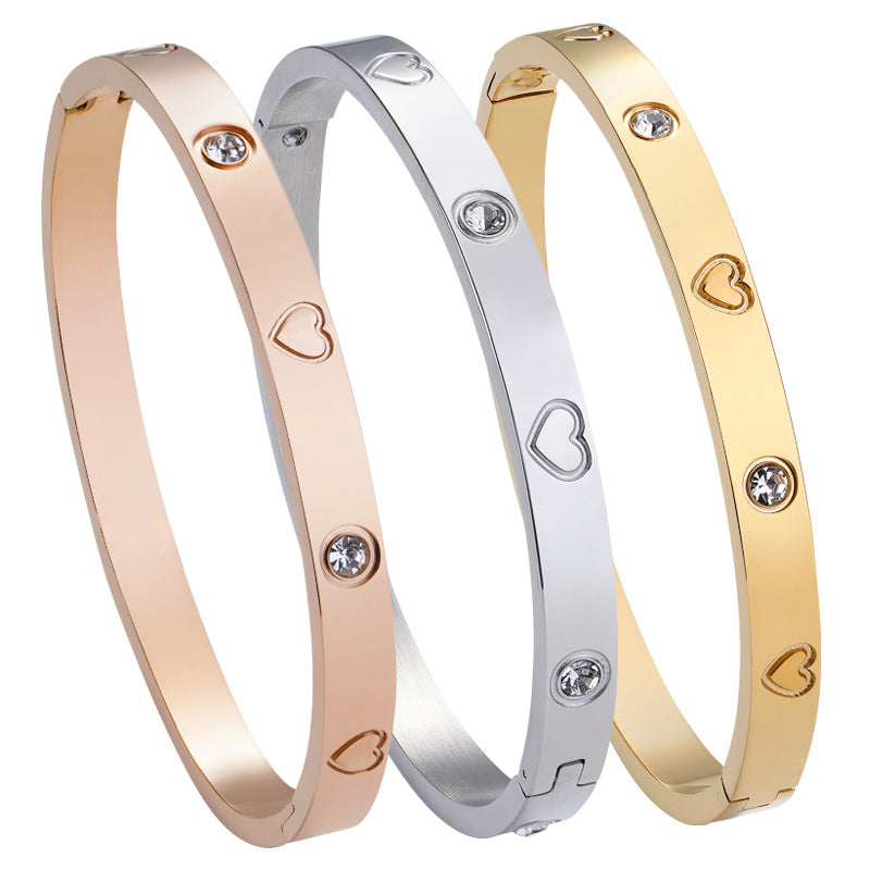 Gold Titanium Steel Heart Bangle