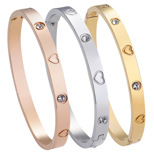 Gold Titanium Steel Heart Bangle
