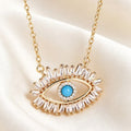 European and American vintage blue turquoise eye pendant light luxury full-diamond lucky eye niche design women's necklace