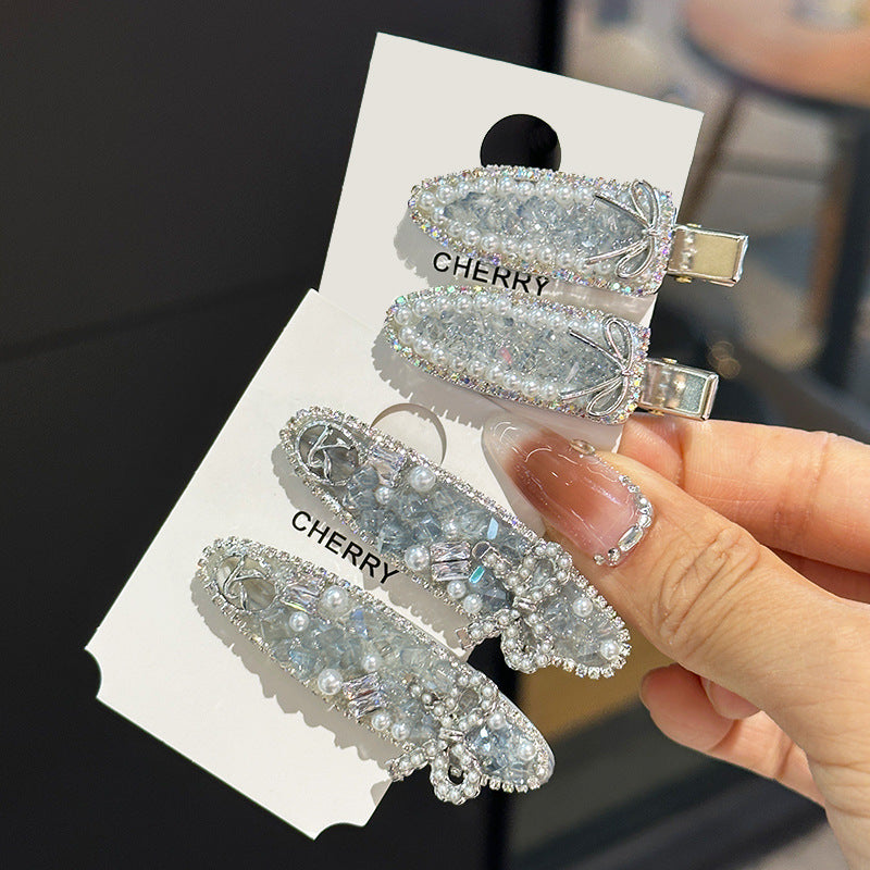 Vintage light blue Crystal Pearl Hairpin Korean Style