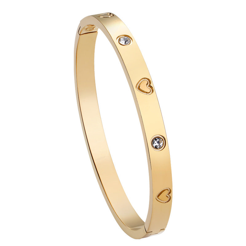 Gold Titanium Steel Heart Bangle