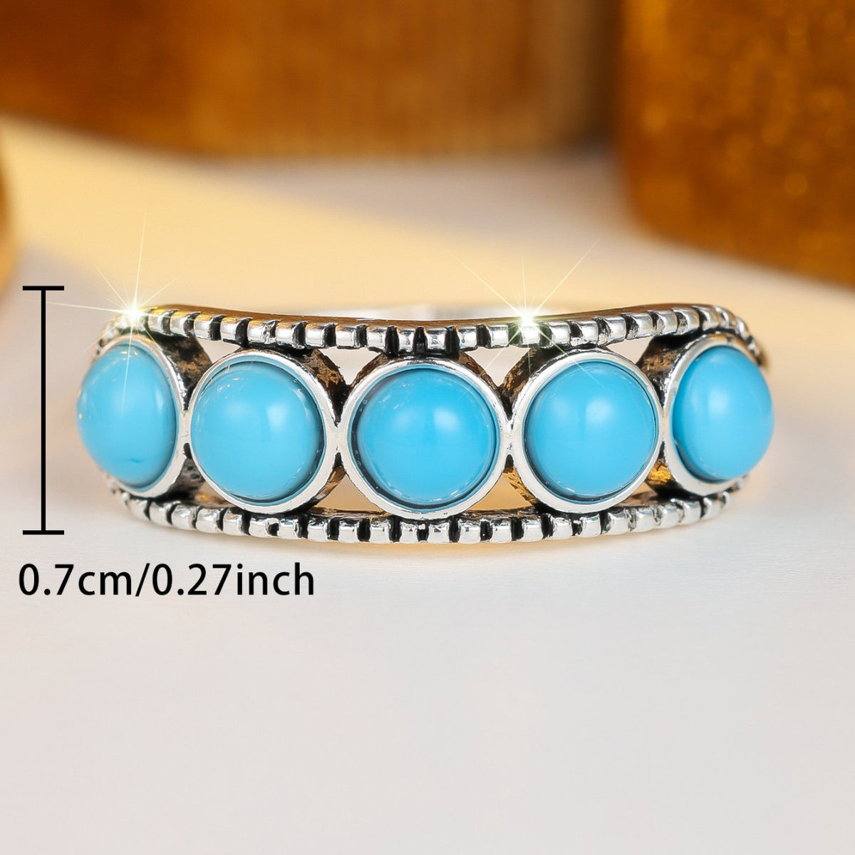 Vintage distressed five blue turquoise ring