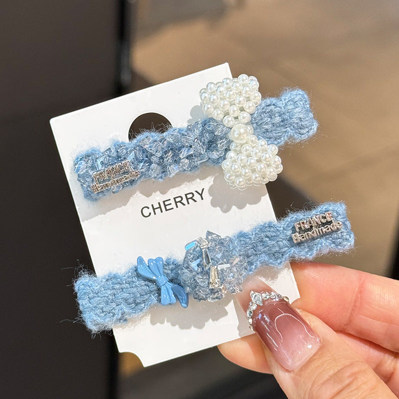Light Luxury Full Diamond Blue Bow Hair Clip