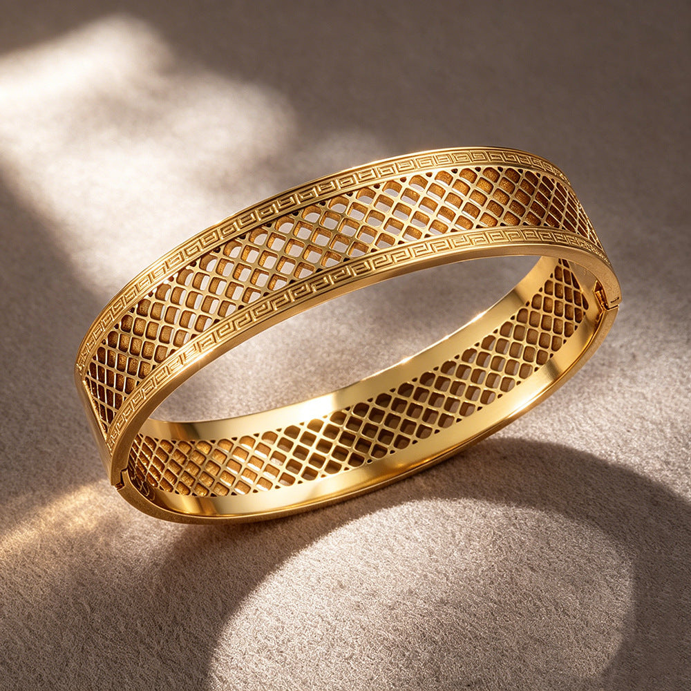 Gold Titanium Steel Butterfly Bow Bangle