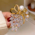 Rhinestone Bow Brooch Korean Style Rhinestone Pearl Light