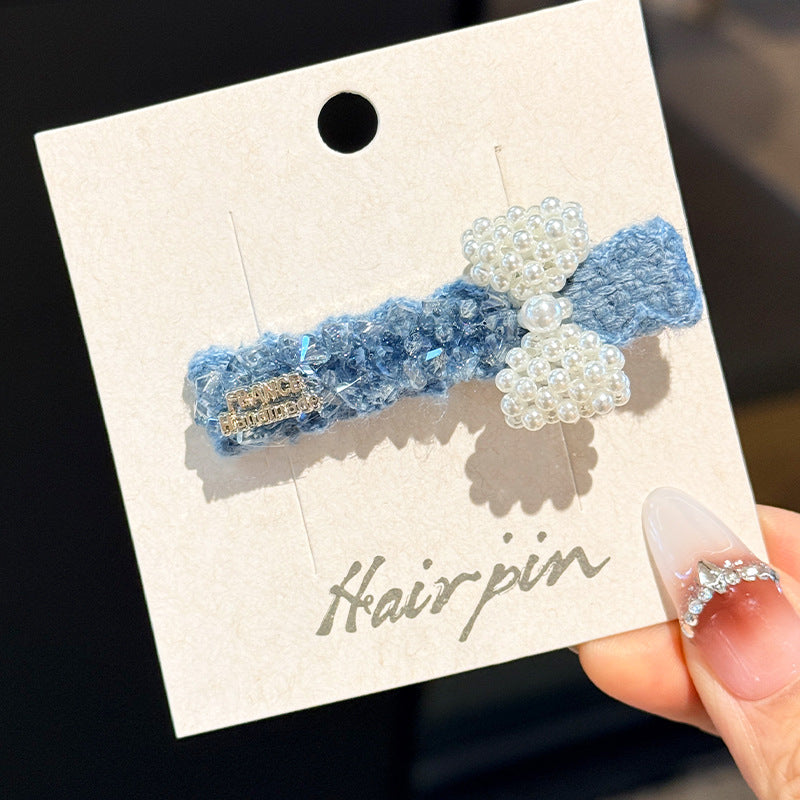 Light Luxury Full Diamond Blue Bow Hair Clip