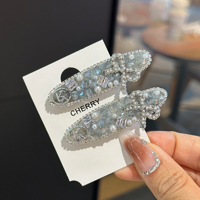Vintage light blue Crystal Pearl Hairpin Korean Style