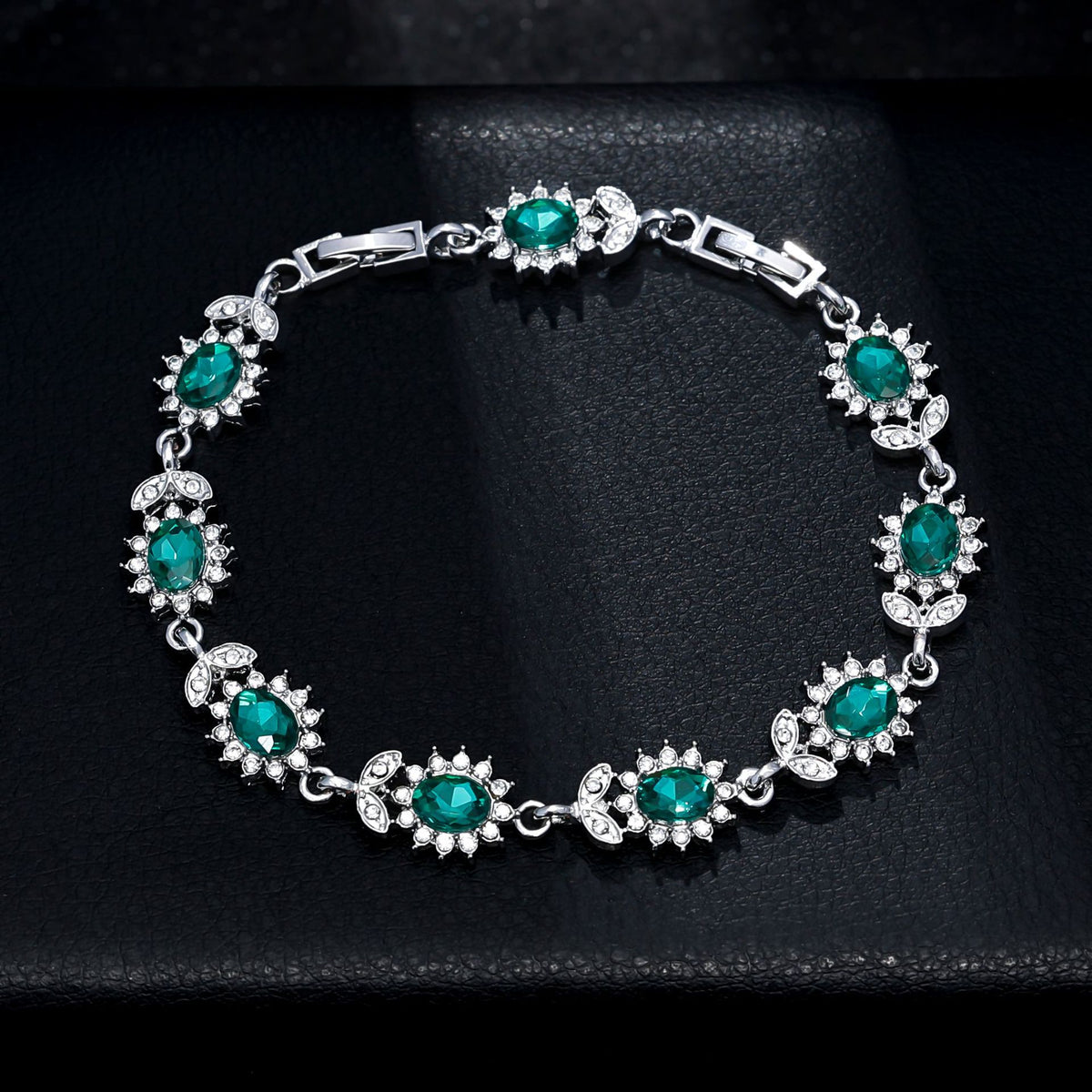 Cross-border Explosive Light Luxury Women's Colorful Zircon Flower Branches and Leaves Bracelet