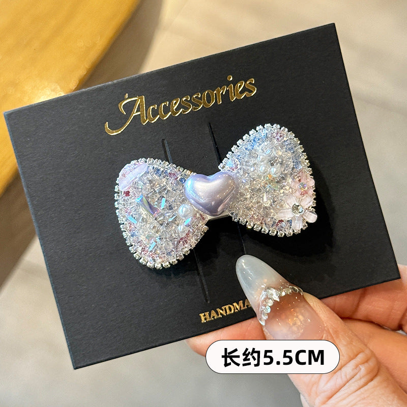 Sparkling Purple Rhinestone Bow Hair Clip Side Clip