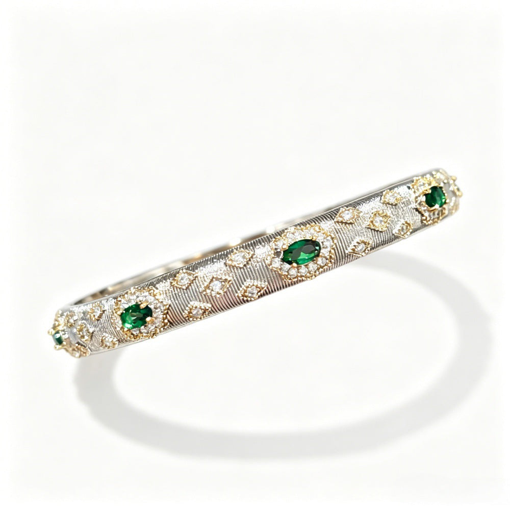 Italian Woven Texture Gold-Plated Imitation Emerald Zircon Bracelet