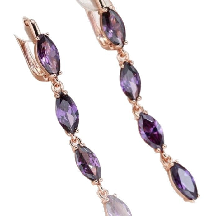 Cross-border light luxury purple marquise stone long earrings