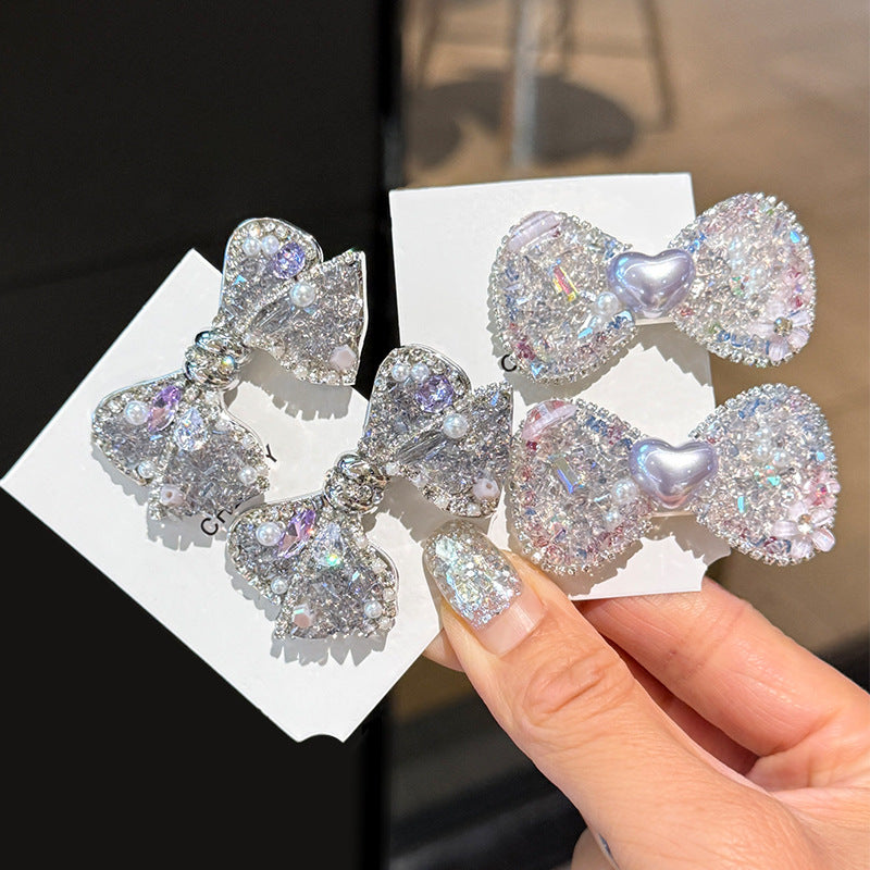 Sparkling Purple Rhinestone Bow Hair Clip Side Clip