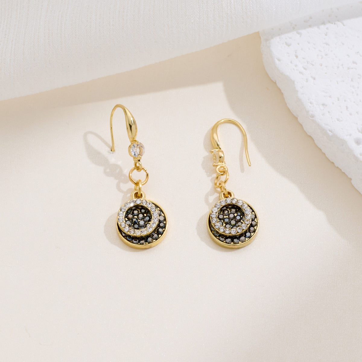 Black Diamond Disc Earrings