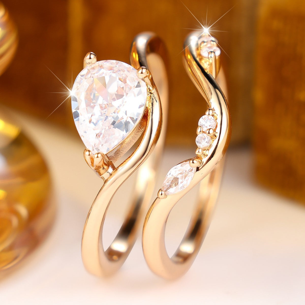 Luxury Water Drop Zircon Two-in-One Combination Ring