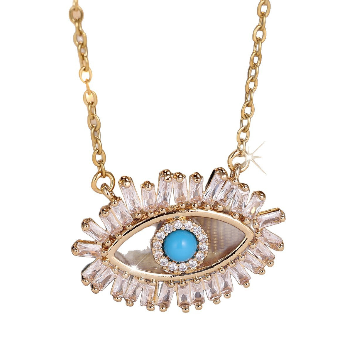 European and American vintage blue turquoise eye pendant light luxury full-diamond lucky eye niche design women's necklace