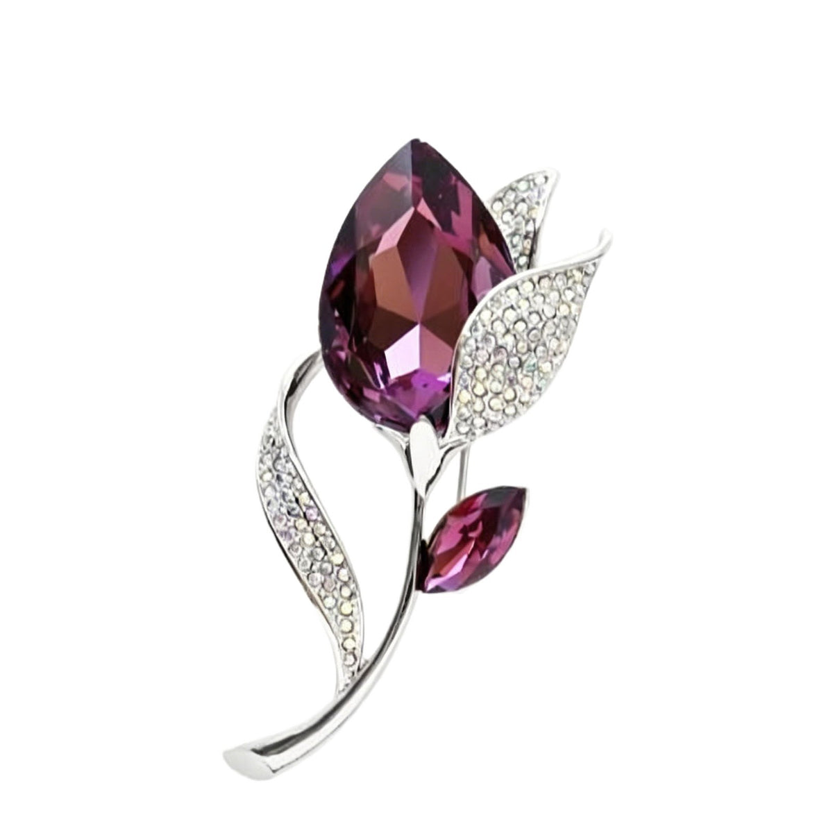 Diamond-Encrusted Gold-Plated Amethyst Tulip Brooch Classical Romantic Light