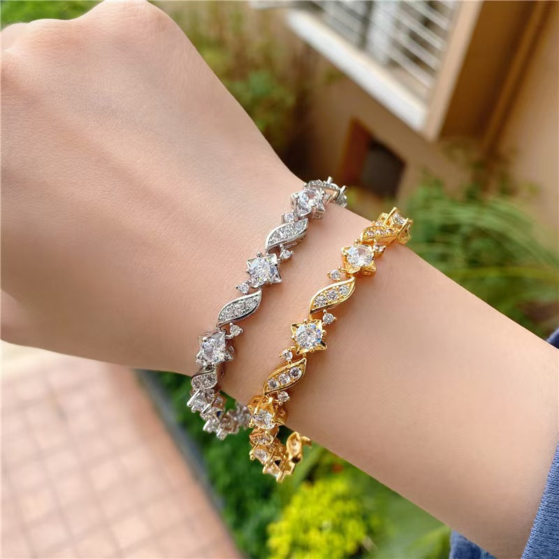 New European and American fashion trendy cross-border accessories creative simple copper zircon leaf bracelet