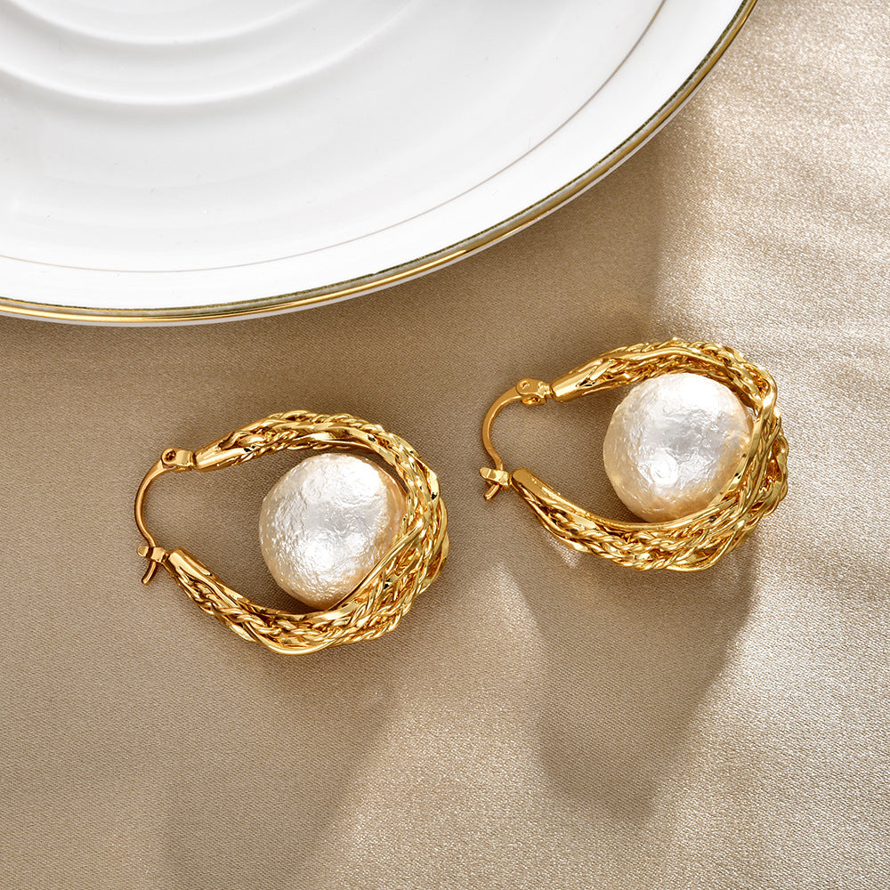 Gold Pearl Floral Earring