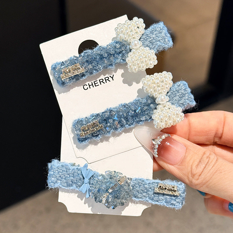 Light Luxury Full Diamond Blue Bow Hair Clip