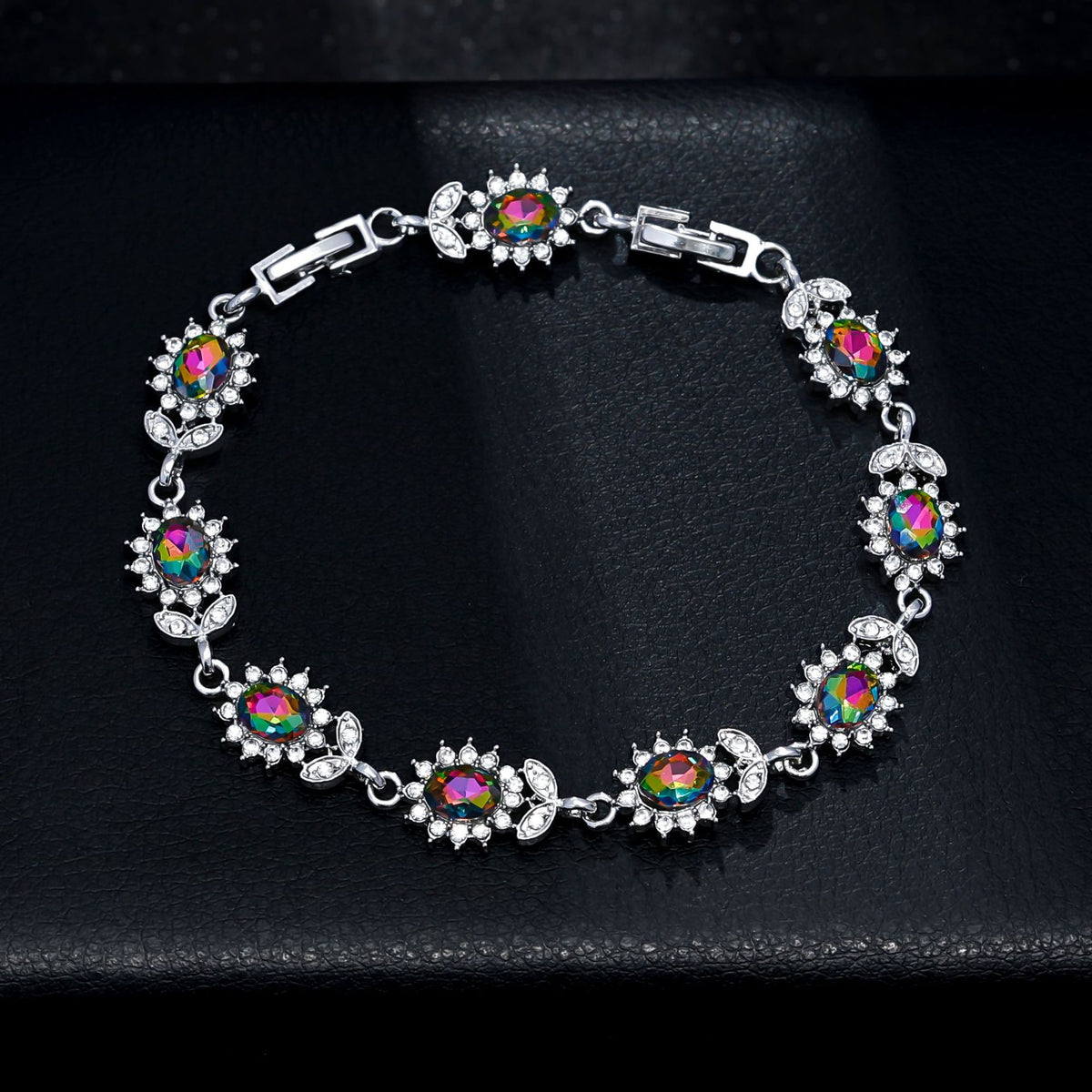 Cross-border Explosive Light Luxury Women's Colorful Zircon Flower Branches and Leaves Bracelet